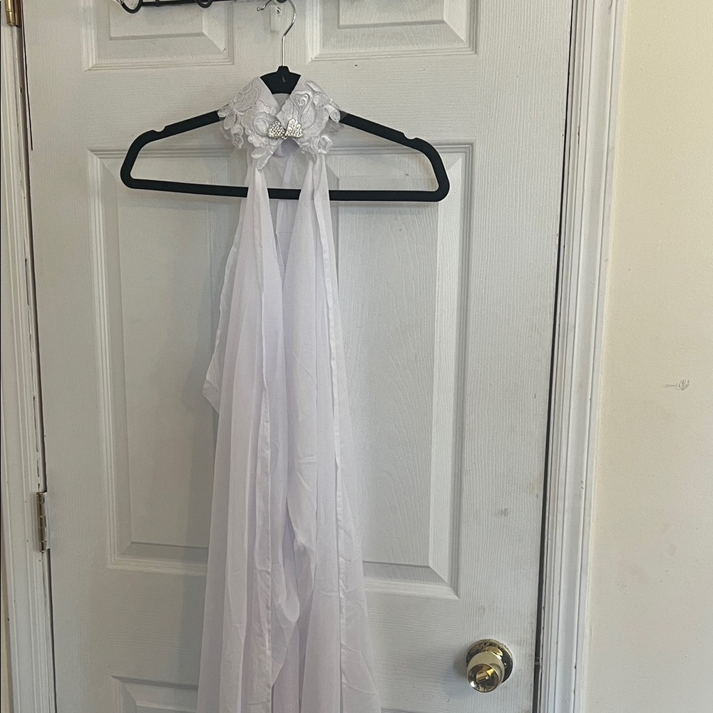 Elegant Sheer White Cape with Rhinestone Buckle